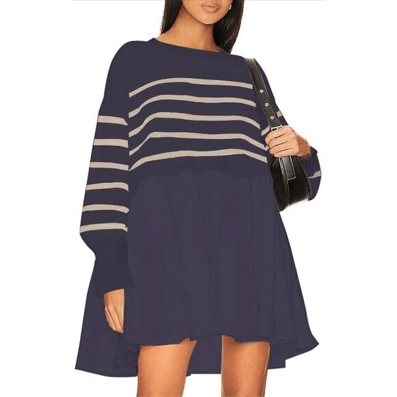 NEW Oversized Sweater Long Sleeve Crewneck Pullover Mini Dress S - Picture 2 of 5
